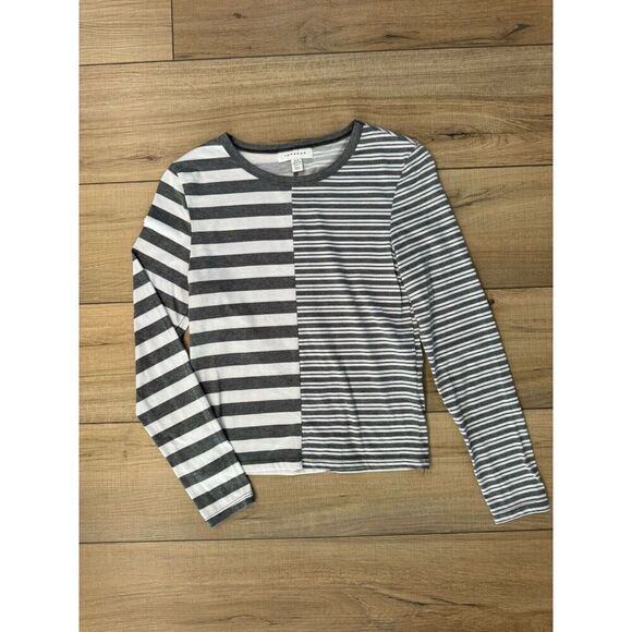 Topshop White Shirt With Gray Stripes Long Sleeve  Top Sweater Size XS 0 2 - Picture 4 of 4